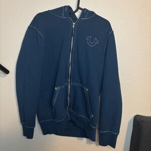 Blue Zip-Up true religion Hoodie